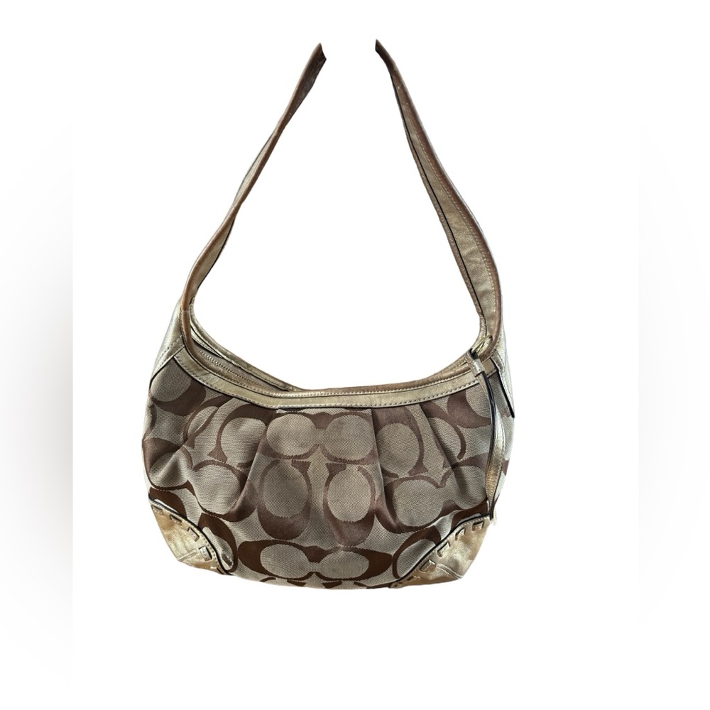 Coach Ergo Signature Pleated Hobo Bag Gold Brown Jacquard Leather